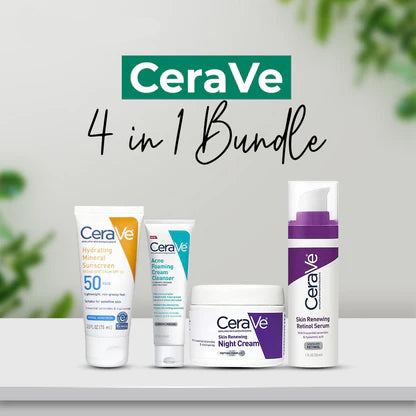 CERAVE 4-in-1 Skincare Kit | Face Cleanser, Night Cream, Retinol Serum & Sunscreen ( Original Kit)