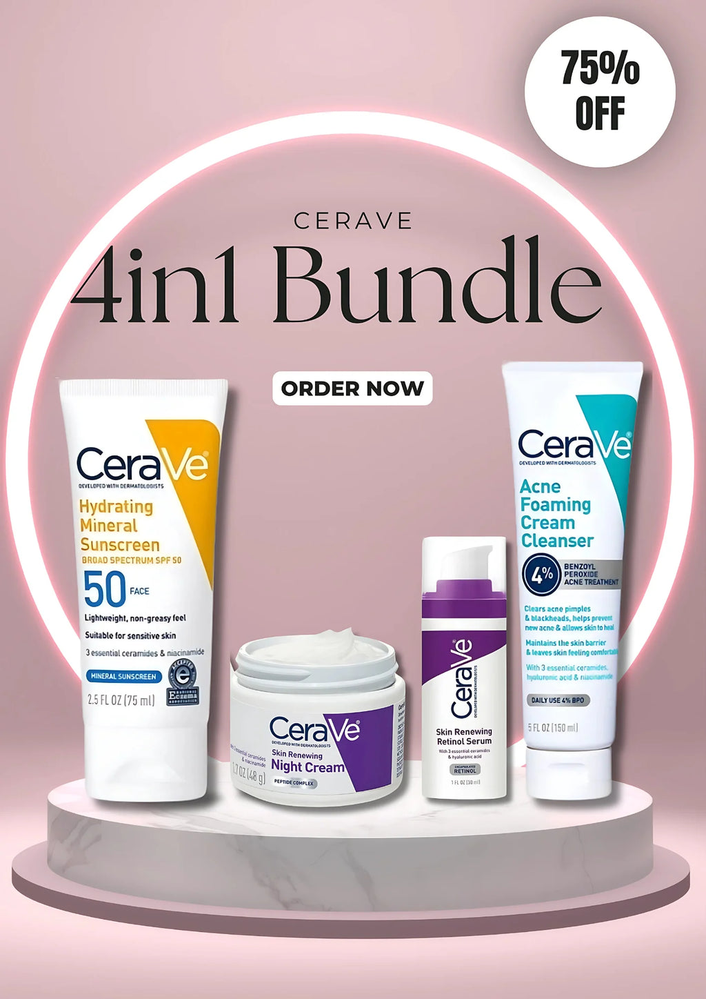 CERAVE 4-in-1 Skincare Kit | Face Cleanser, Night Cream, Retinol Serum & Sunscreen ( Original Kit)